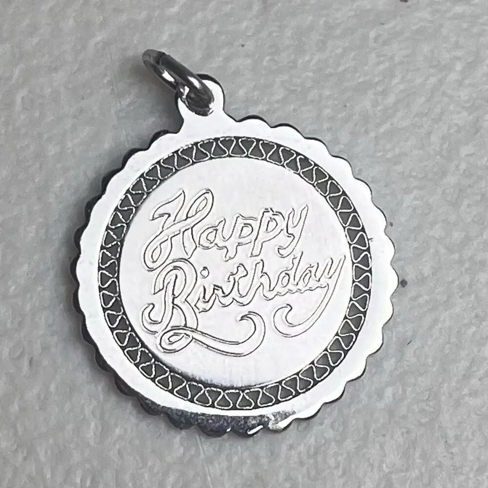 925 Sterling Silver Happy Birthday Pendant Charm Round Vintage Gift Jewelry